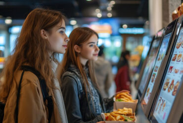 people using self-service kiosk