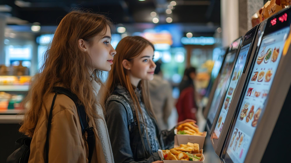 people using self-service kiosk